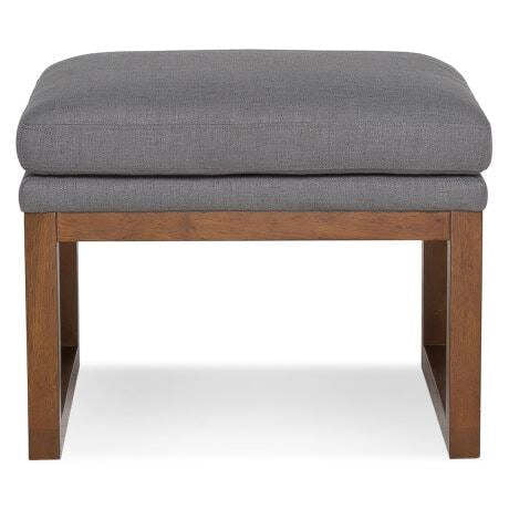 Modern Grey Upholstered Ottoman | Fabric Footstool with Wood Base Modern Grey Upholstered Ottoman | Fabric Footstool with Wood Base