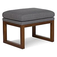 Modern Grey Upholstered Ottoman | Fabric Footstool with Wood Base Modern Grey Upholstered Ottoman | Fabric Footstool with Wood Base