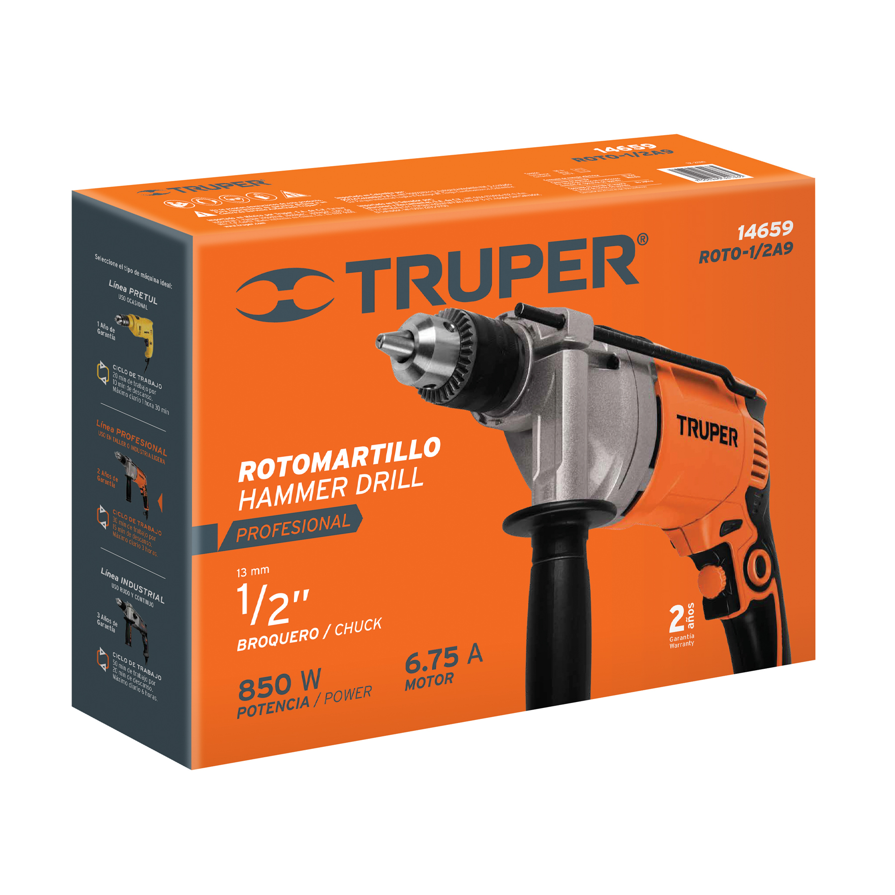 Rotomartillo 1/2' 850 W, profesional, Truper - ROTO-1/2A9 / 14659