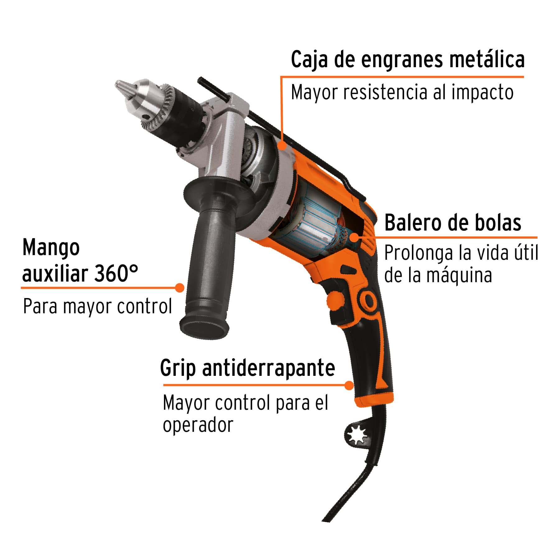 Rotomartillo 1/2' 850 W, profesional, Truper - ROTO-1/2A9 / 14659