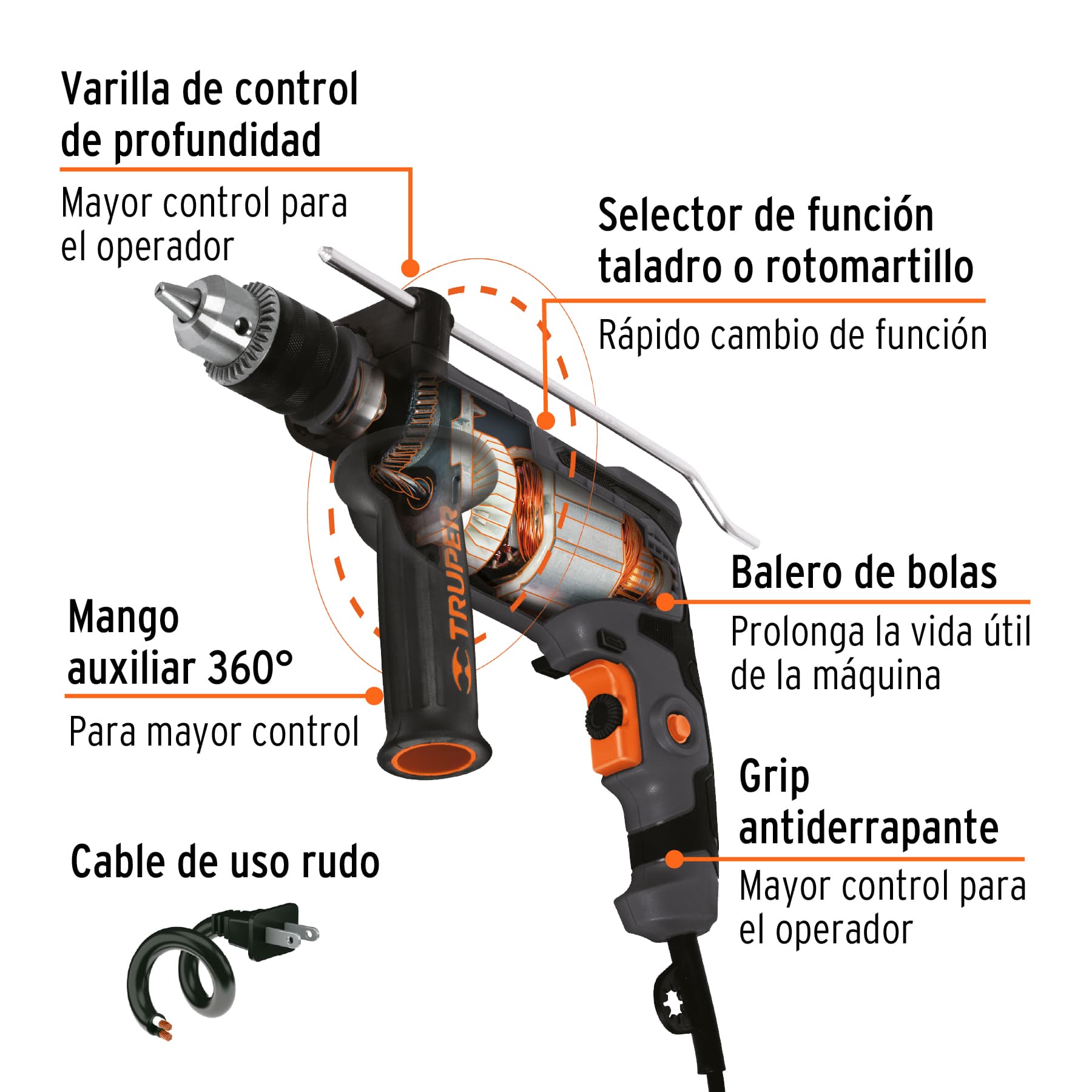 Rotomartillo 1/2' 700 W, industrial, Truper - ROTO-1/2N6 / 19457