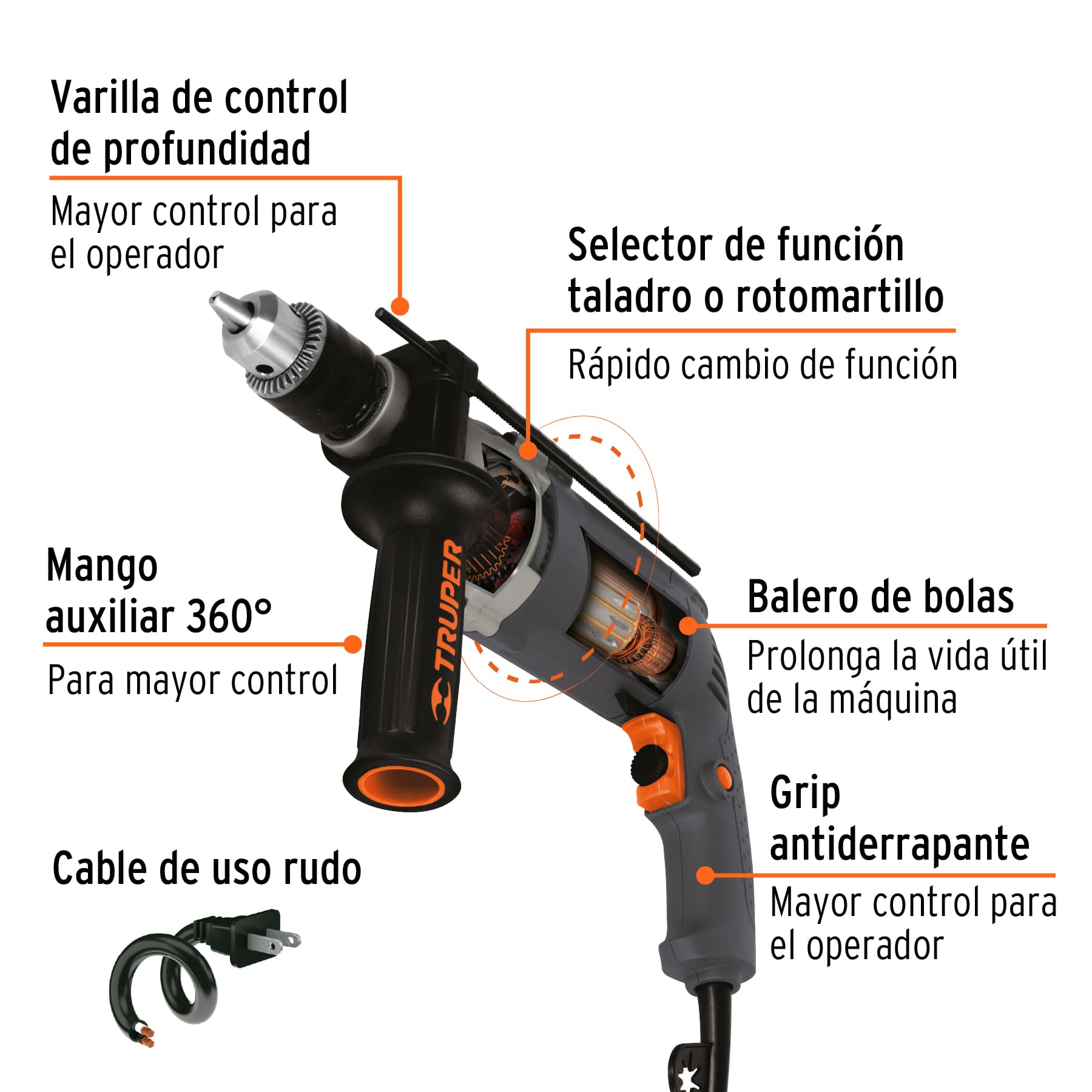 Rotomartillo 1/2' 750 W, industrial, Truper - ROTO-1/2N8 / 15683