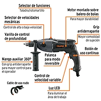 Rotomartillo 1/2' 1200 W, industrial, Truper - ROTO-1/2NX2 / 16666