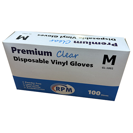 RPM Vinyl Powder Free Glove Clear - Medium 10/100CS