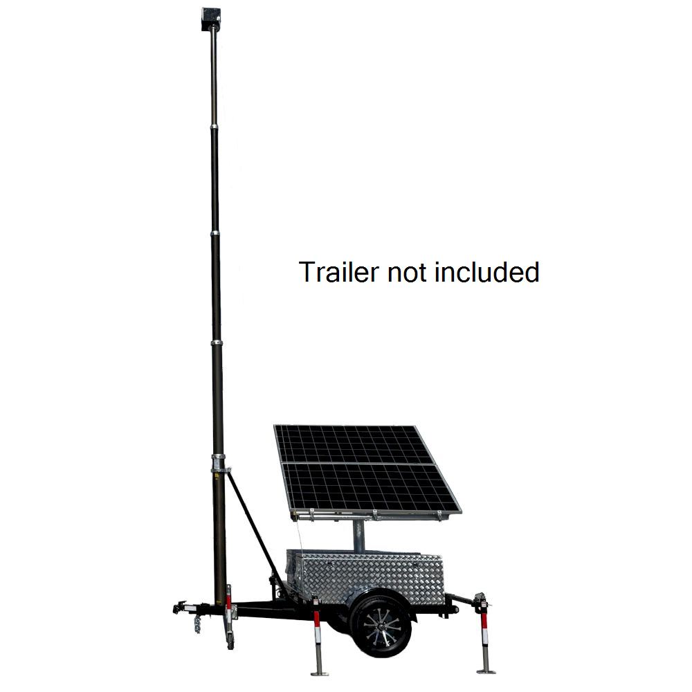 Tycon® RPMS-MAST-30 pneumatic 30-foot mast shown extended on a MobileSolarPro® trailer platform