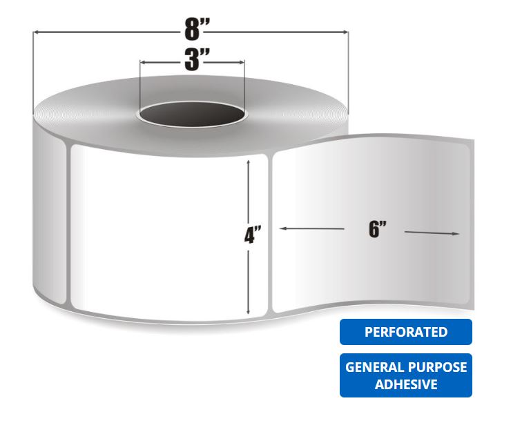 4" x 6" White - Thermal Transfer Labels - 3" Core