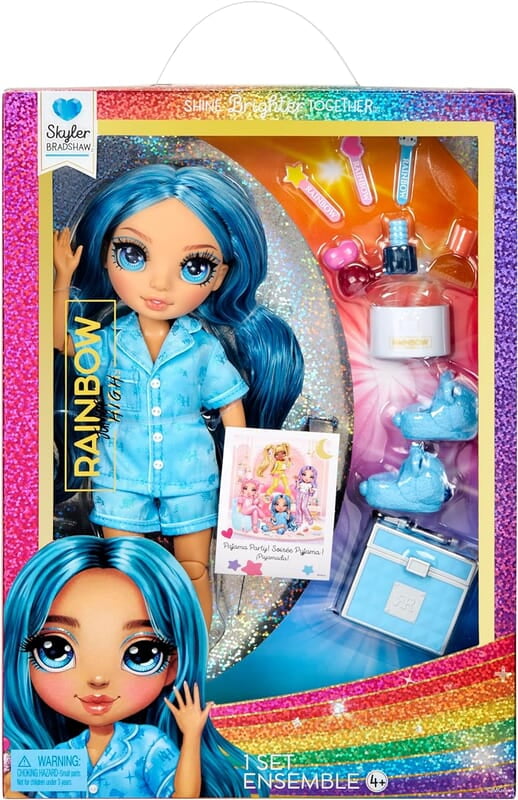 Rainbow High Jr High PJ Party Skyler (Blue) 9" Posable Doll in a Satin PJ Set