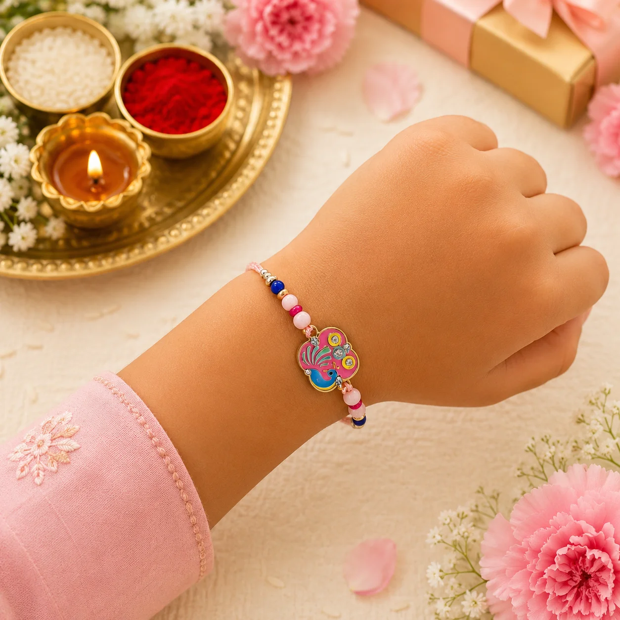 Peacock Designer Rakhi for Brother | Premium Beaded Traditional Raksha Bandhan Rakhi