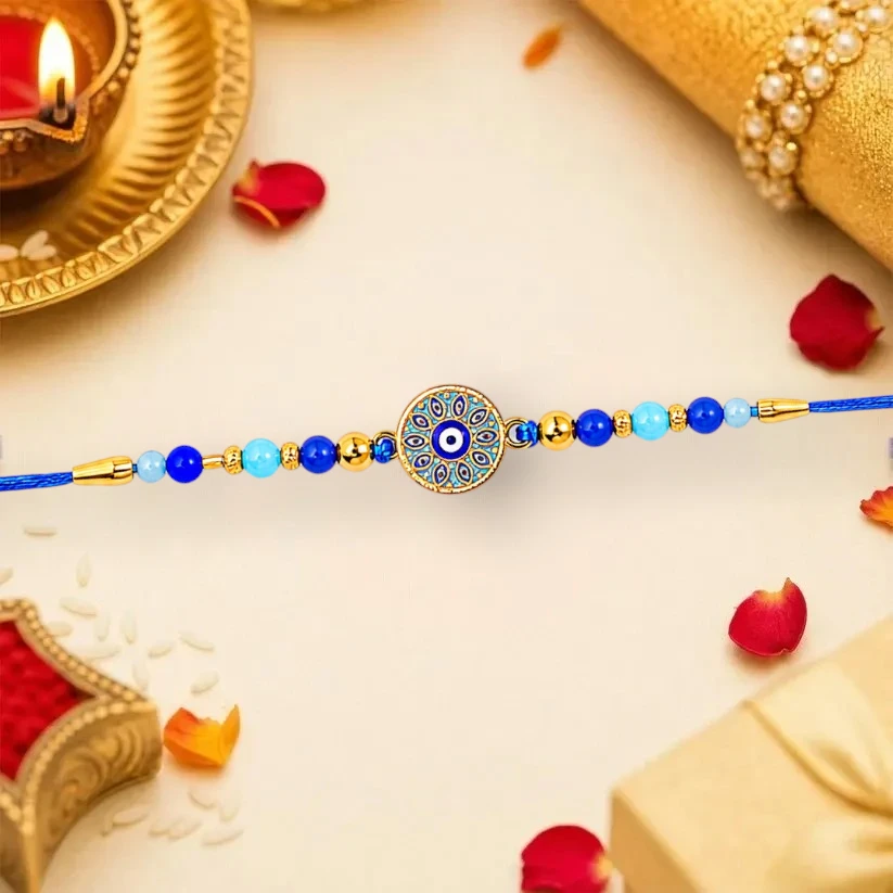 Evil Eye Mandala Rakhi for Brother | Designer Protective Beaded Rakhi for Raksha Bandhan