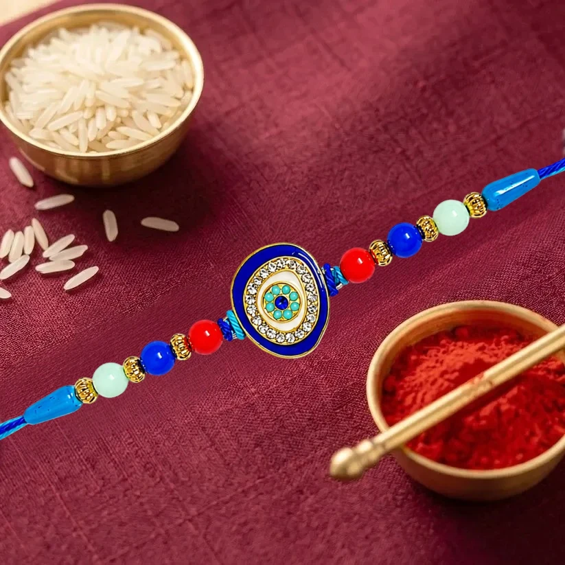 Evil Eye Kundan Diamond Rakhi for Brother | Designer Beaded Raksha Bandhan Rakhi