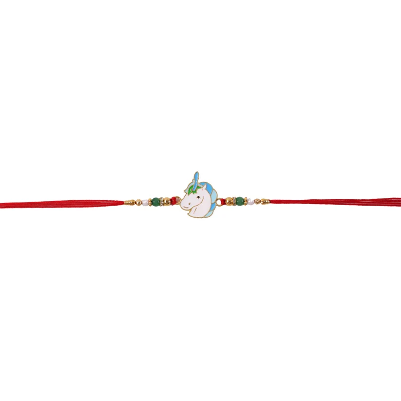 Cute Unicorn Beaded Rakhi for Brother – Designer Kids Rakhi with Roli & Akshat