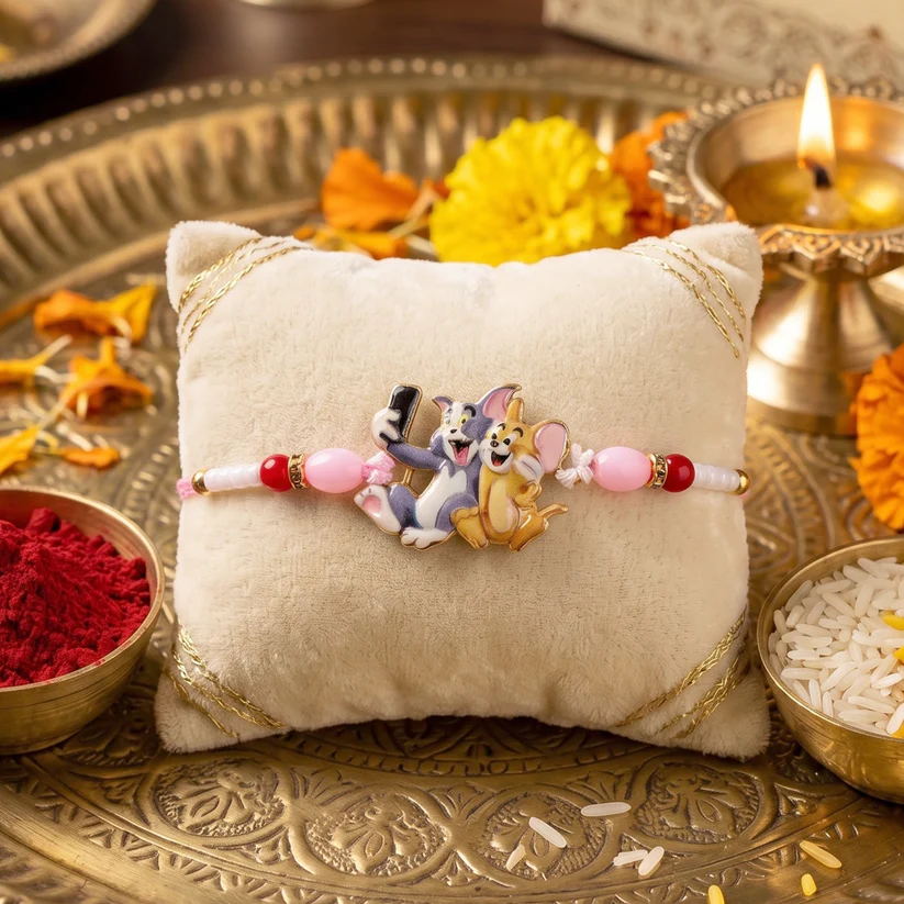 Cute Cartoon Cat & Mouse Selfie Rakhi for Brother – Kids Designer Rakhi