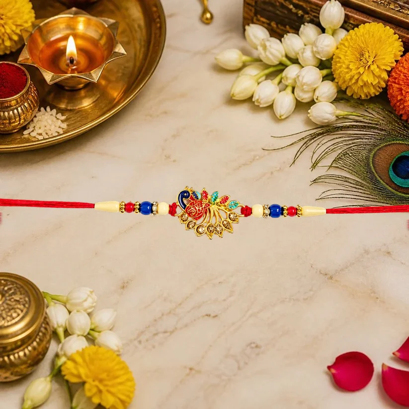 Colorful Peacock Designer Rakhi for Brother with Stones