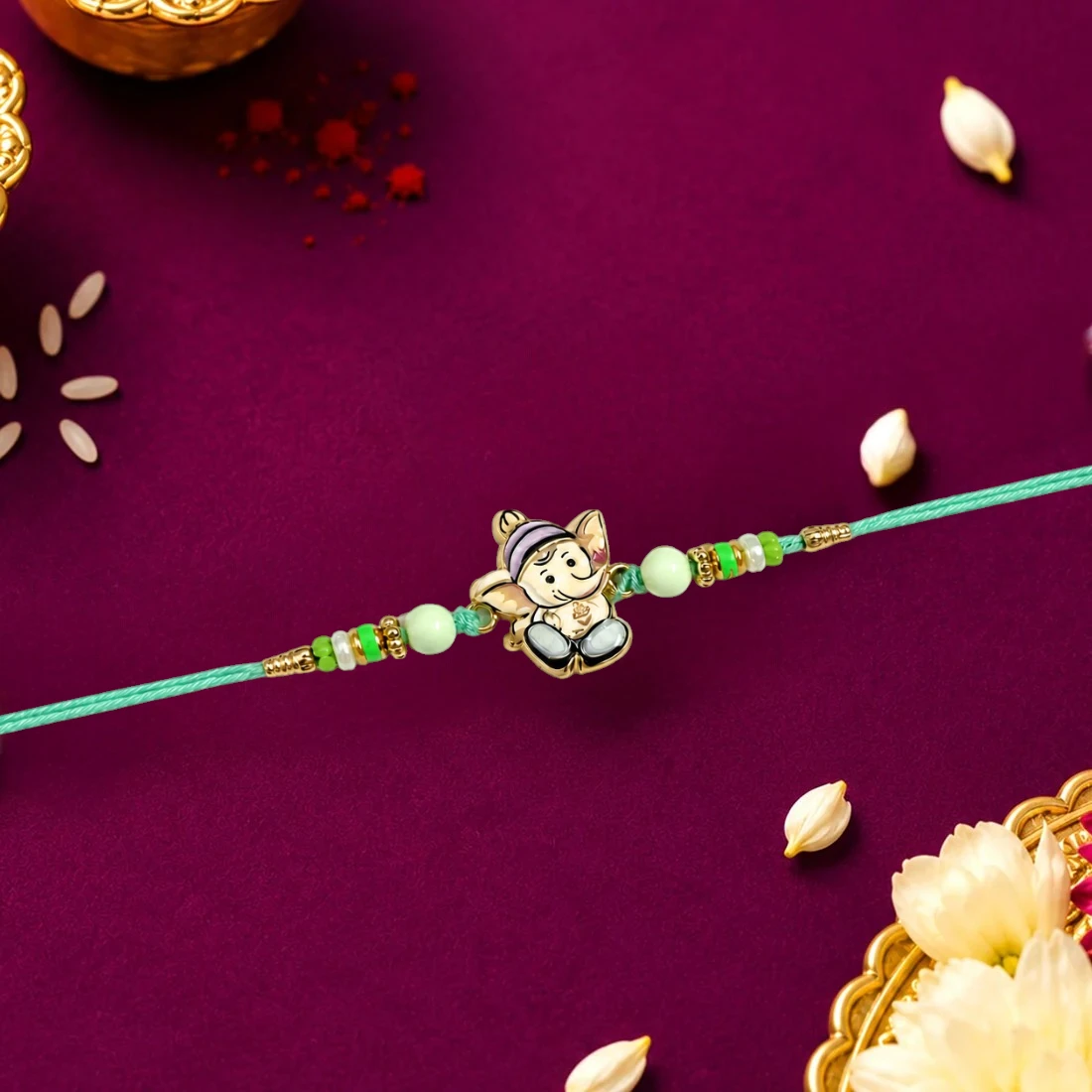 Cute Lord Ganesha Rakhi for Brother – Designer Beaded Rakhi