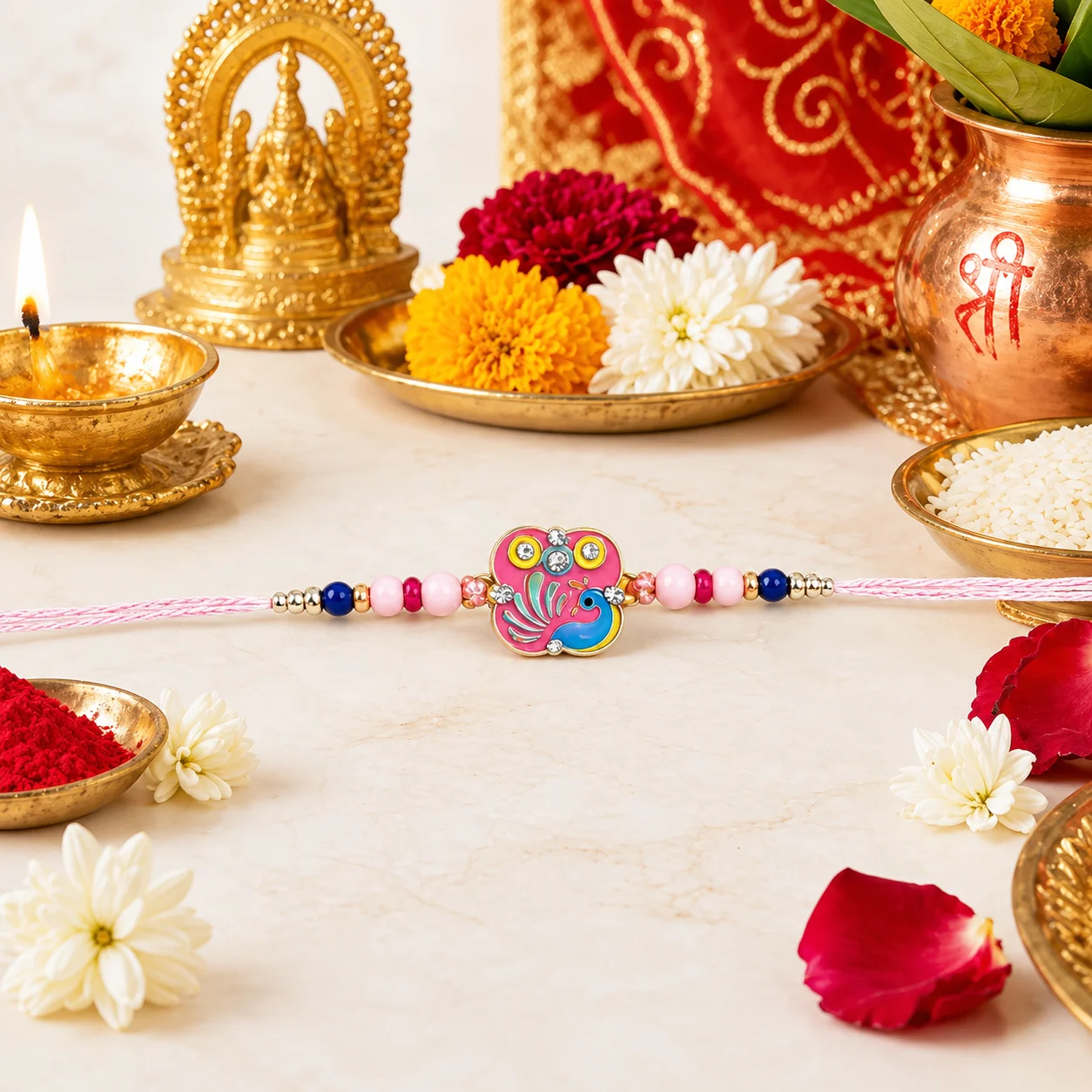 Peacock Designer Rakhi for Brother | Premium Beaded Traditional Raksha Bandhan Rakhi
