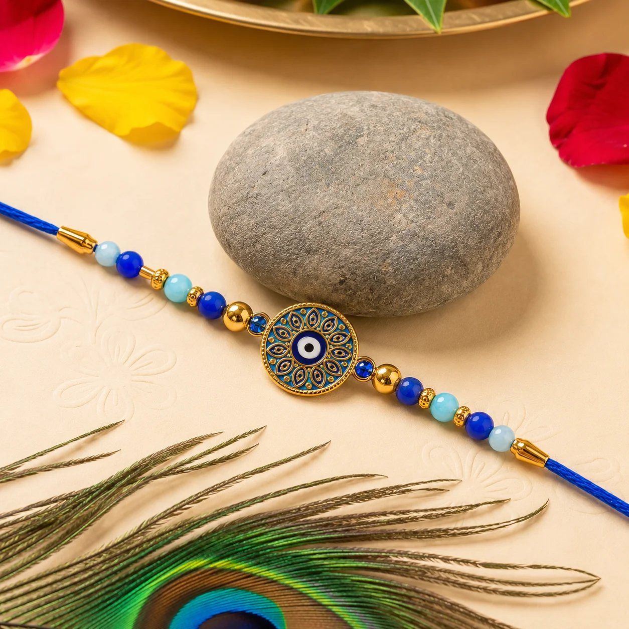 Evil Eye Mandala Rakhi for Brother | Designer Protective Beaded Rakhi for Raksha Bandhan
