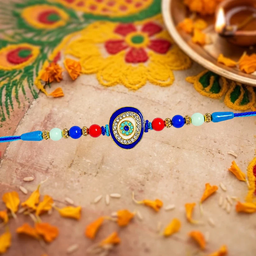 Evil Eye Kundan Diamond Rakhi for Brother | Designer Beaded Raksha Bandhan Rakhi