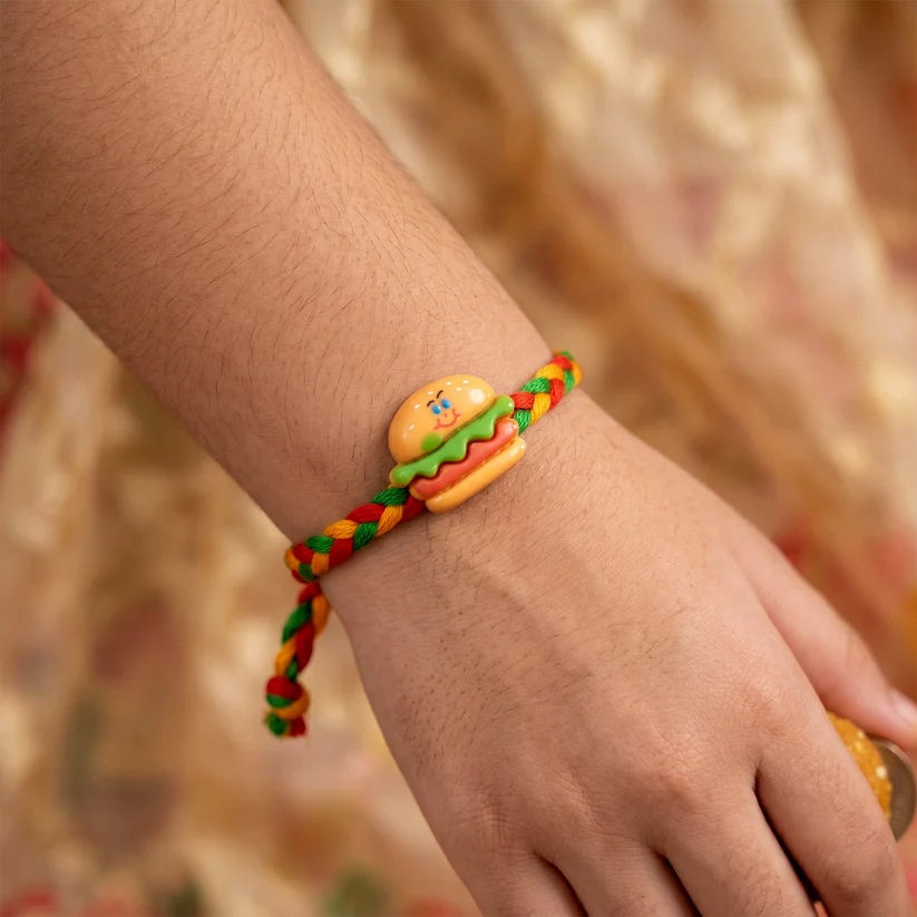 Cute Burger Charm Rakhi for Brother – Fun Designer Kids Rakhi