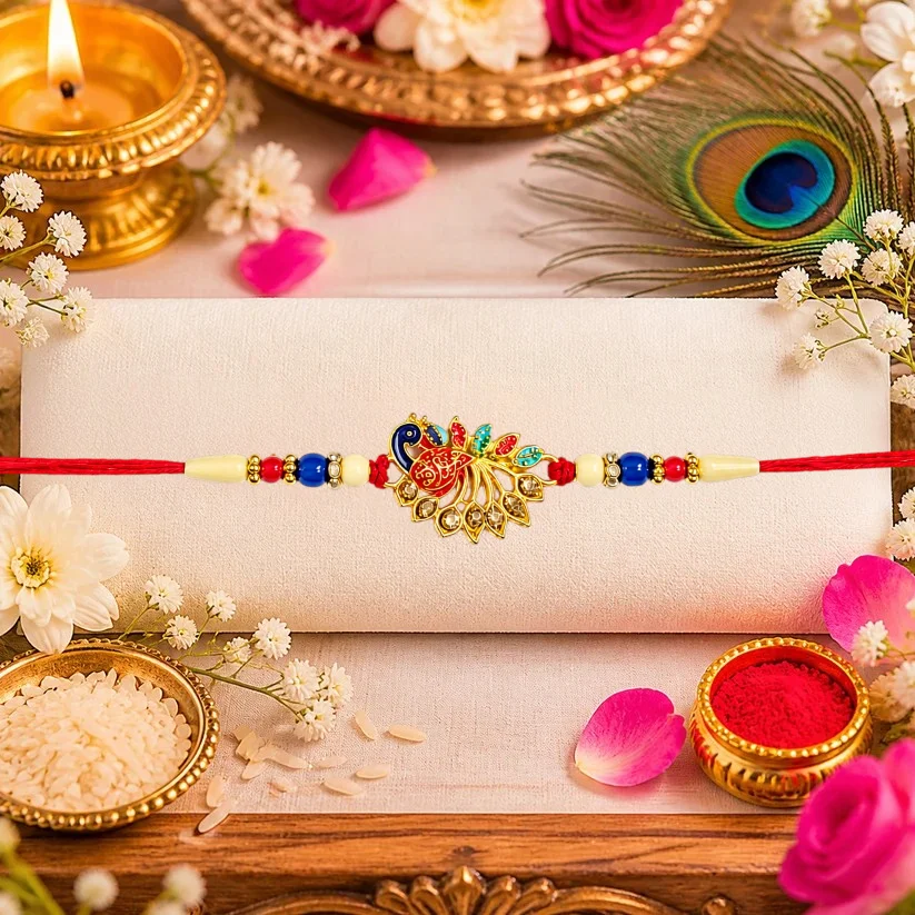Colorful Peacock Designer Rakhi for Brother with Stones