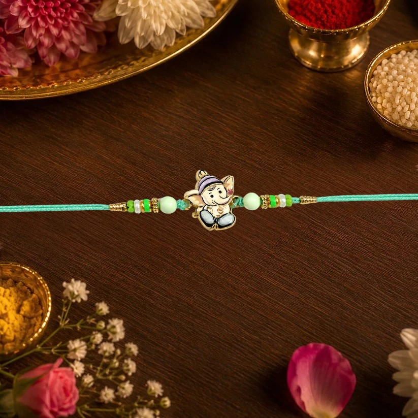Cute Lord Ganesha Rakhi for Brother – Designer Beaded Rakhi