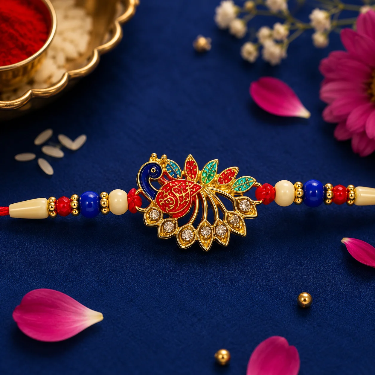 Colorful Peacock Designer Rakhi for Brother with Stones