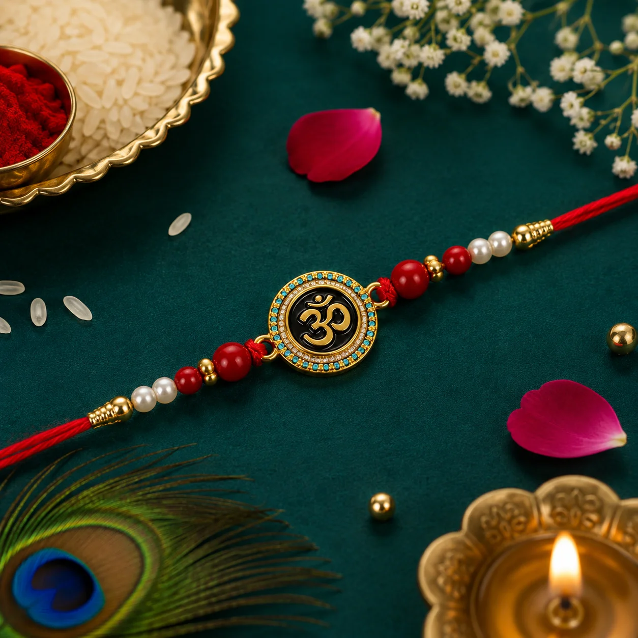 Om Beaded Rakhi for Brother – Traditional Designer Rakhi