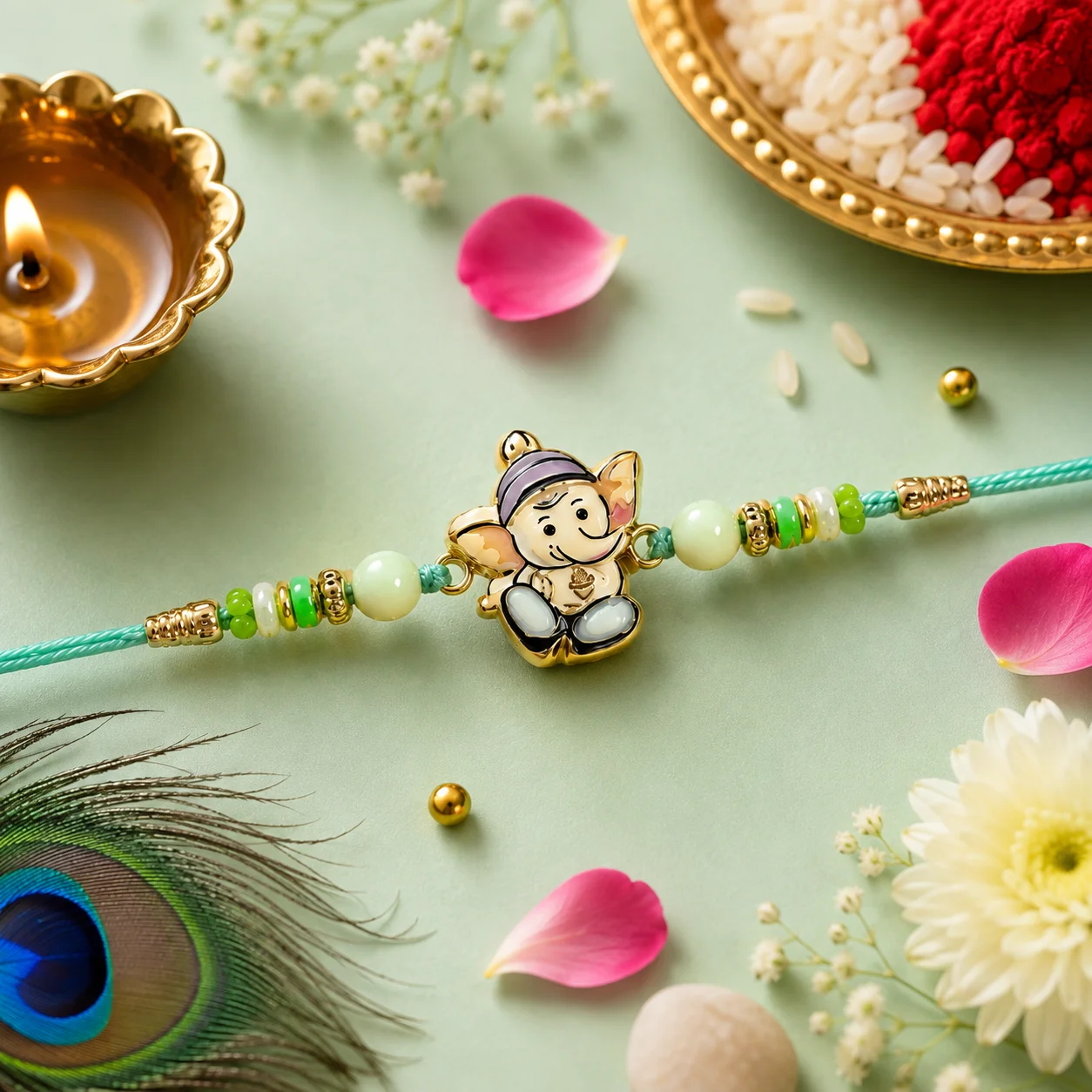 Cute Lord Ganesha Rakhi for Brother – Designer Beaded Rakhi