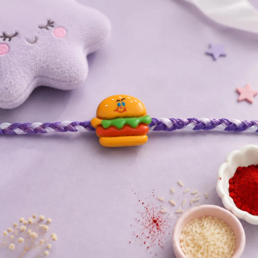 Cute Burger Charm Rakhi for Brother – Fun Designer Kids Rakhi