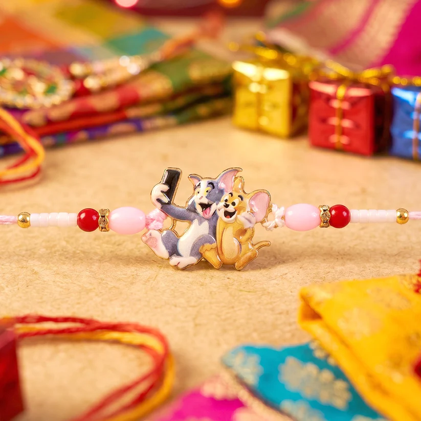 Cute Cartoon Cat & Mouse Selfie Rakhi for Brother – Kids Designer Rakhi