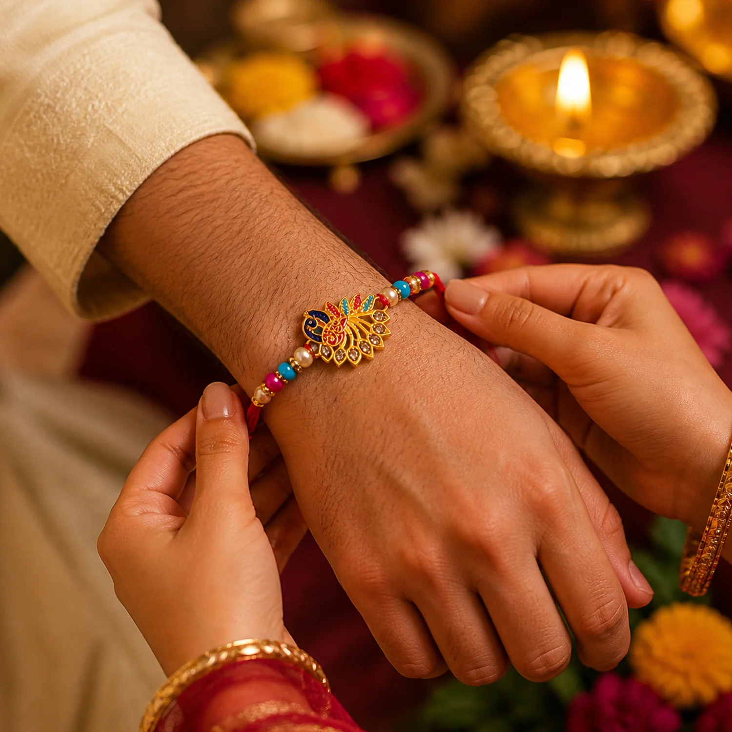 Colorful Peacock Designer Rakhi for Brother with Stones