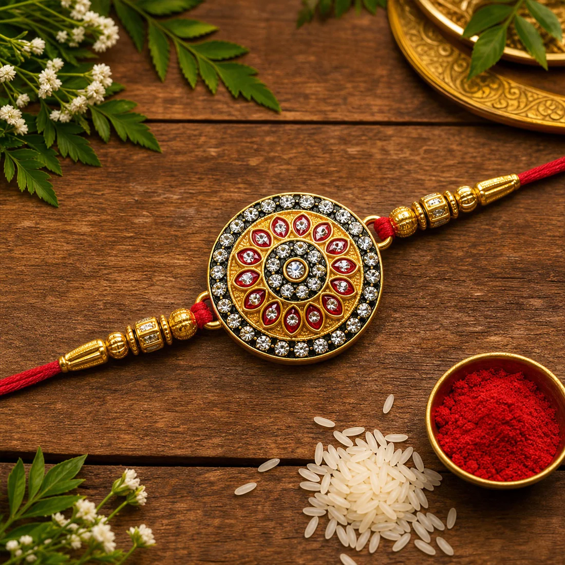 Royal Designer Kundan Rakhi for Brother | Premium Golden Beads Raksha Bandhan Rakhi