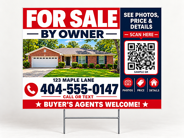 FSBO 24x18 Corex Yard Sign + Wire Stakes