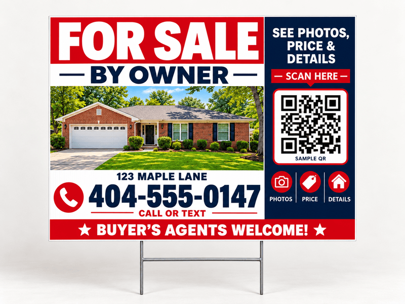 FSBO 24x18 Corex Yard Sign + Wire Stakes