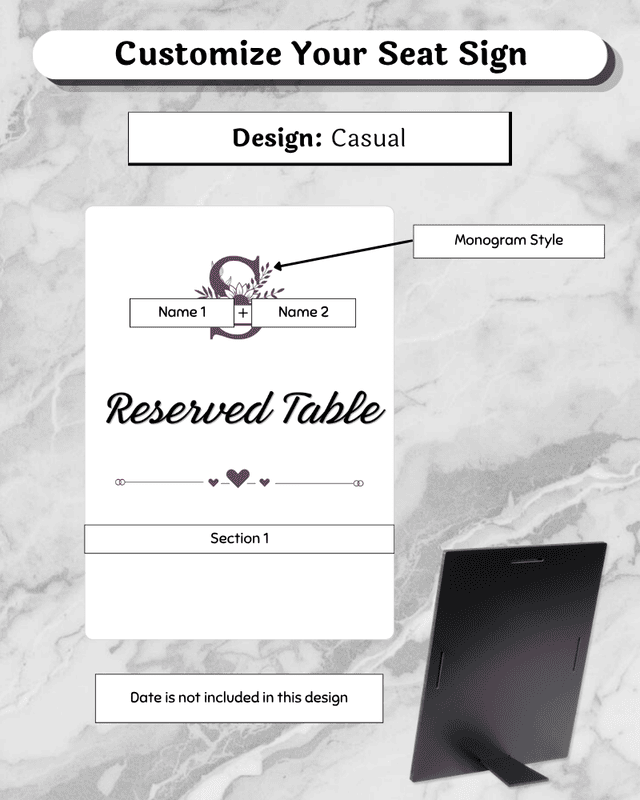 Reserved Table Easel Sign - 5x7"