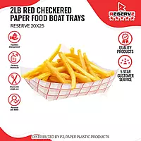 Reserve Paper Food Boat Trays 2lb Red Checkered 20/25