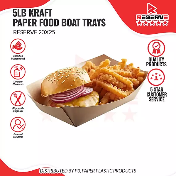 Reserve Paper Food Boat Trays 5lb Kraft 20/25