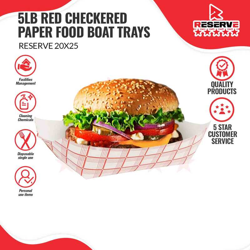 Reserve Paper Food Boat Trays 5lb Red Checkered 20/25