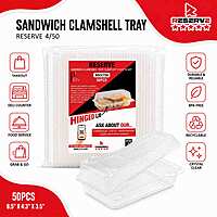 Reserve SANDWICH CLAMSHELL TRAY CLEAR 8.5X4.3X3.5in 4/50
