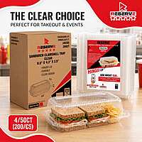 Reserve SANDWICH CLAMSHELL TRAY CLEAR 8.5X4.3X3.5in 4/50