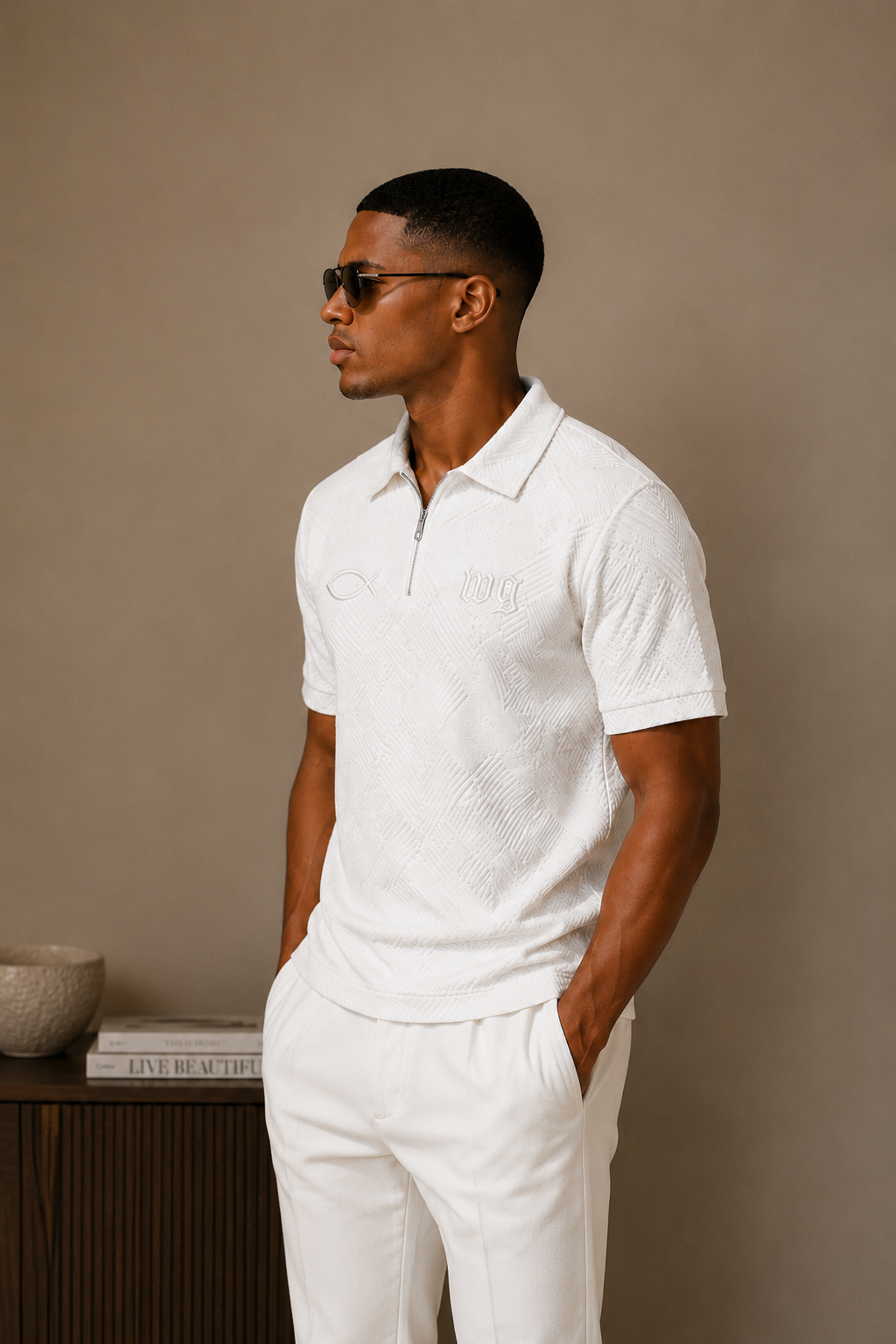 White Ichthys Slim Fit Knit Polo (Male) White Ichthys Slim Fit Knit Polo (Male)