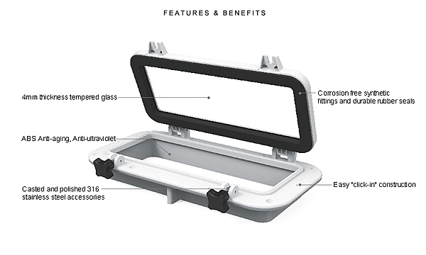 SEAFLO Retangular Shape Portholes with 320mm Window White