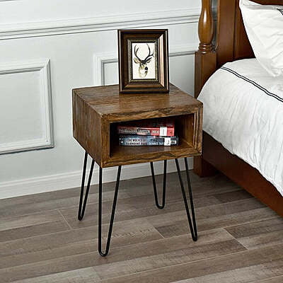 Modern Industrial End Table | Living Room Side Table with Storage