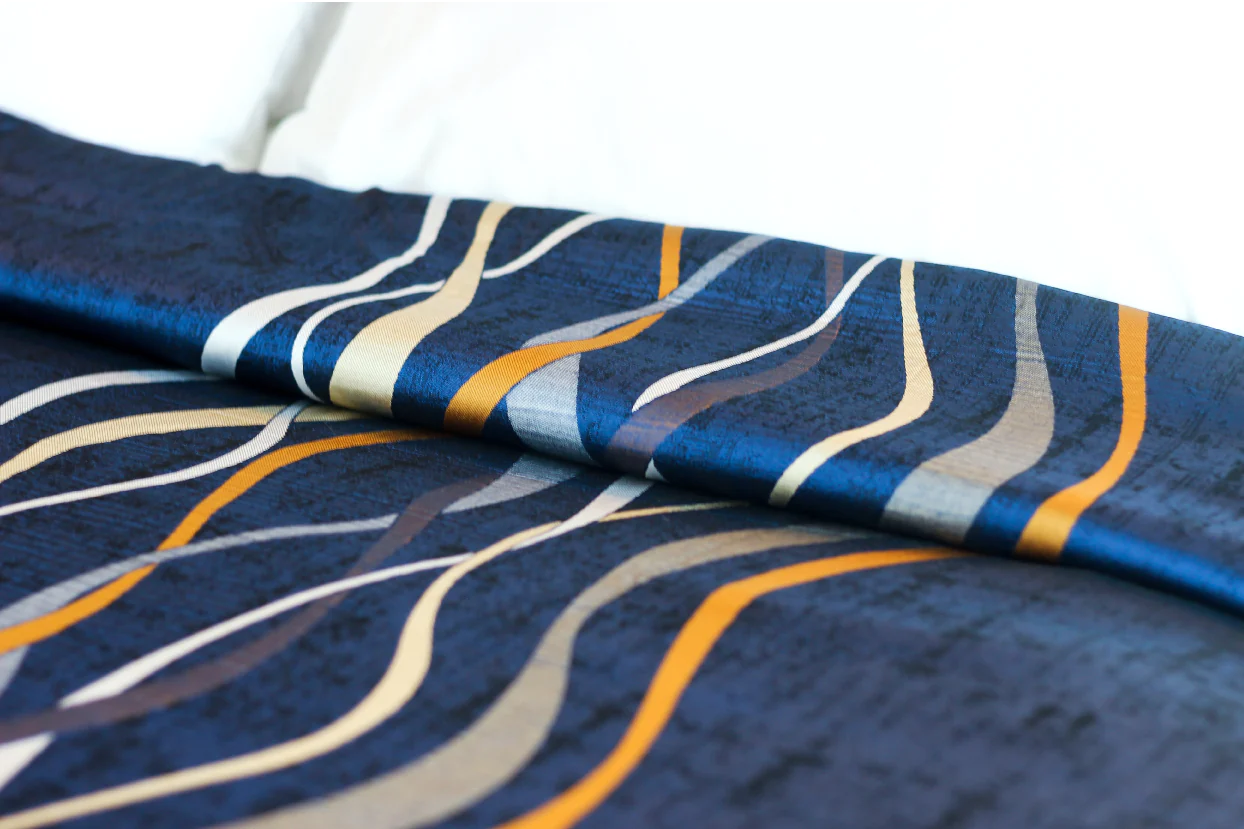 Decorative Ripple Top Sheet-King 114" x 115"-Navy/Gold