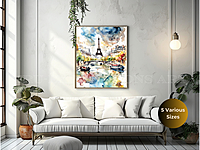Eiffel Tower Watercolor Print: River Seine Paris Cityscape (Digital Download)