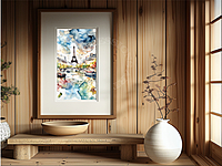 Eiffel Tower Watercolor Print: River Seine Paris Cityscape (Digital Download)