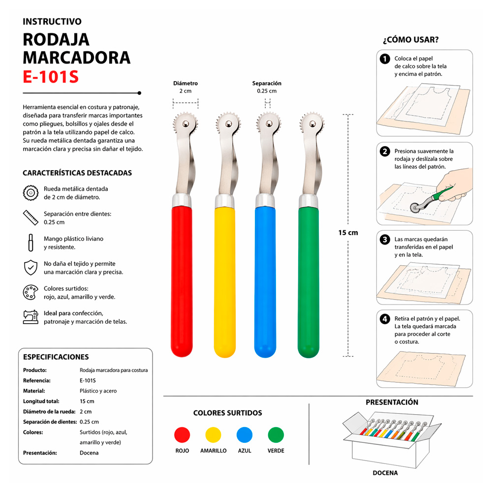Rodaja Marcadora Mango Plastico E-101S Docena