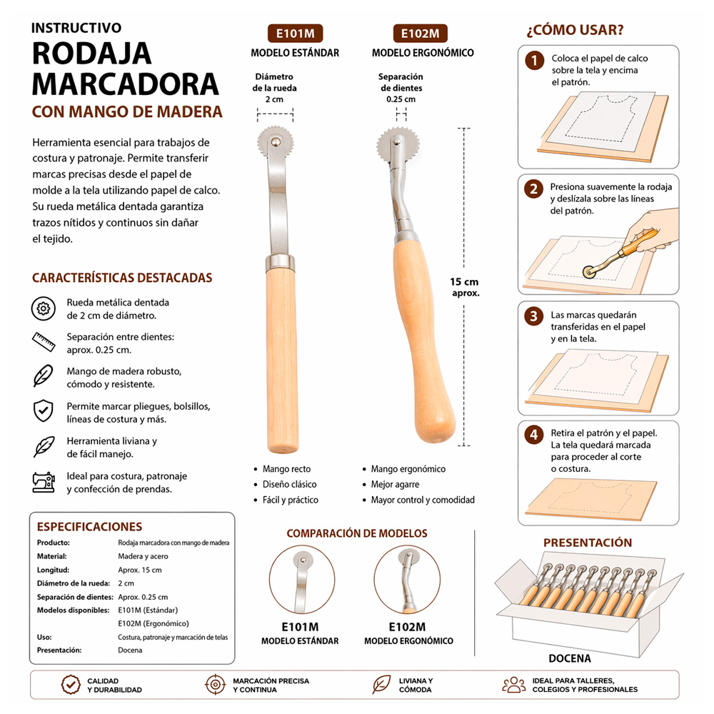Rodaja Marcadora Mango Madera Fina E102M Docena