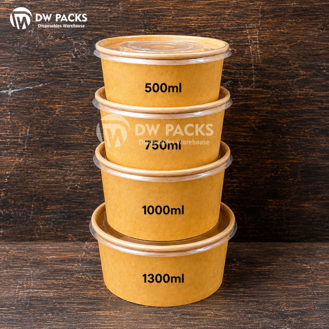 ROUND KRAFT BOWL WITH PP LIDS (MICROWAVEABLE) - 500ML/750ML/1000ML/1300ML