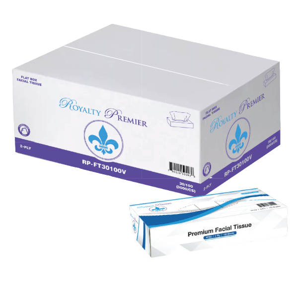 Pañuelos Faciales Royalty Premier de 2 capas, 100 hojas - 30 Paquetes/Caja