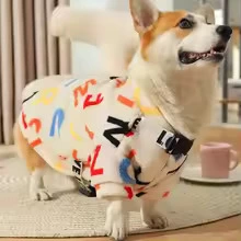 Colorful Alphabet Print Dog Hoodie – Warm Winter Pet Sweatshirt with Leash Ring